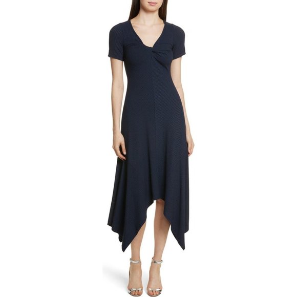 A.L.C. Dresses & Skirts - A.L.C.Revolve‎ Reva Twist-Front Short-Sleeve Rib-Knit  Asymmetrical Navy Small